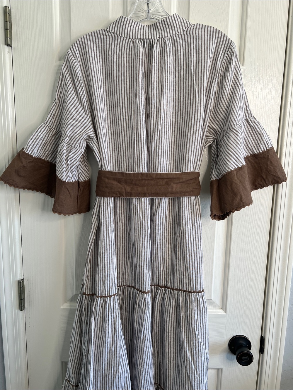 Tuckernuck Joanna linen cotton blend seersucker striped tier maxi dress size XL - Picture 5 of 12